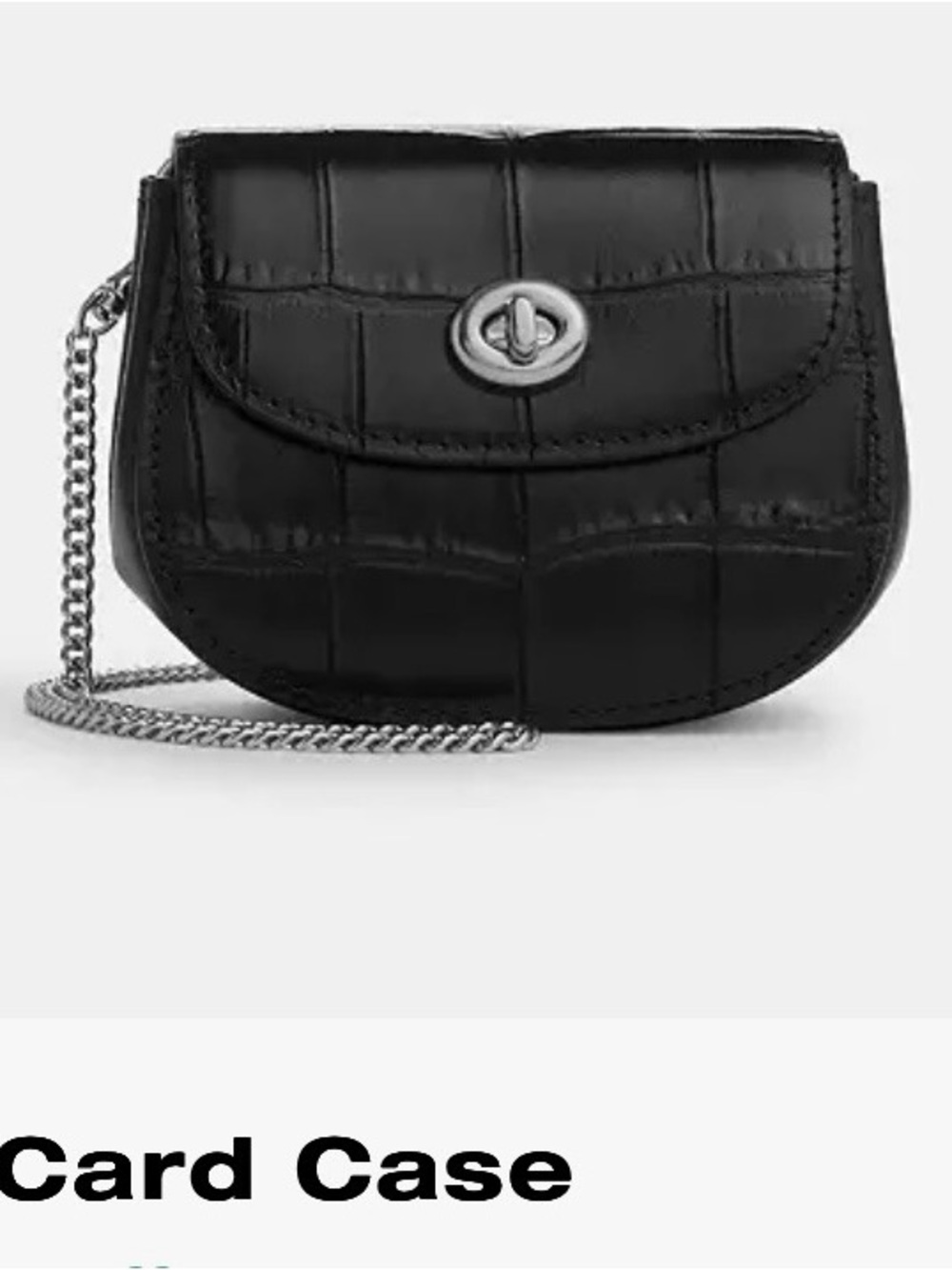 Coach Black Croc-Embossed Chain Crossbody Card Case